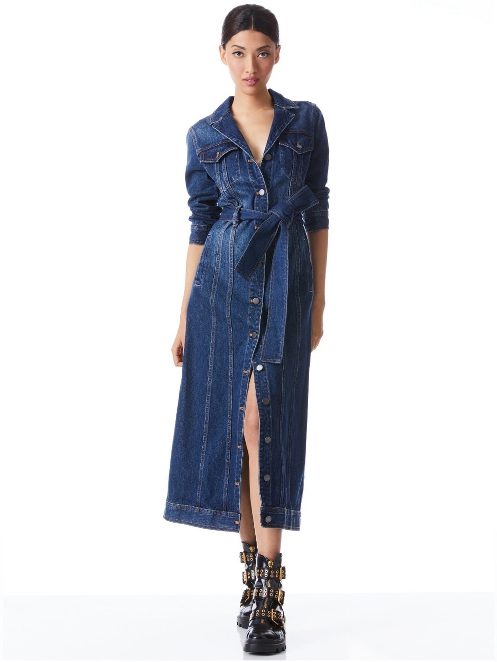 NWOT Alice + Olivia Daren Maxi Denim Jacket/Dress. Size XS - Picture 3 of 16